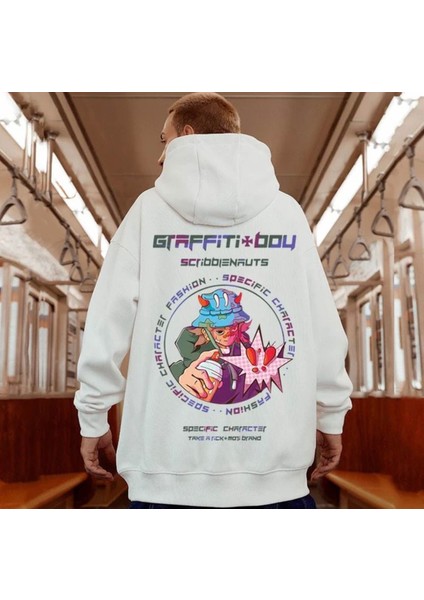 Büyük Beden Özel Tasarım Kapüşonlu Graffiti Boy Sırt Baskılı 3 Iplik %100 Pamuk Erkek Sweatshırt