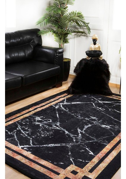 Elektrostal Siyah Çerçeveli Polyester Dijital Baskı Halı