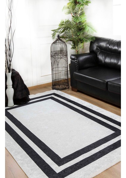 Hasavyurt Siyah Çerçeveli Polyester Dijital Baskı Halı