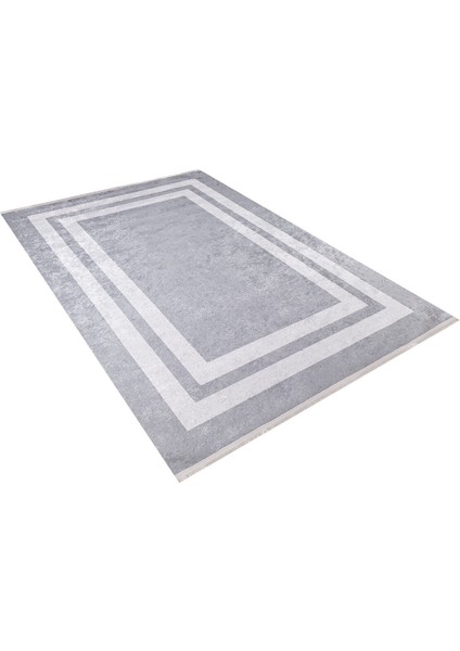 Novomoskovsk Gri Çerçeveli Polyester Dijital Baskı Halı