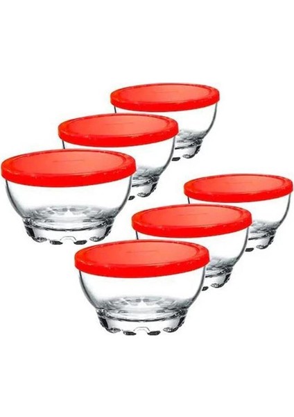 53523 Cam 6lı Kapaklı Kase Kahvaltılık Saklama Kabı Takımı