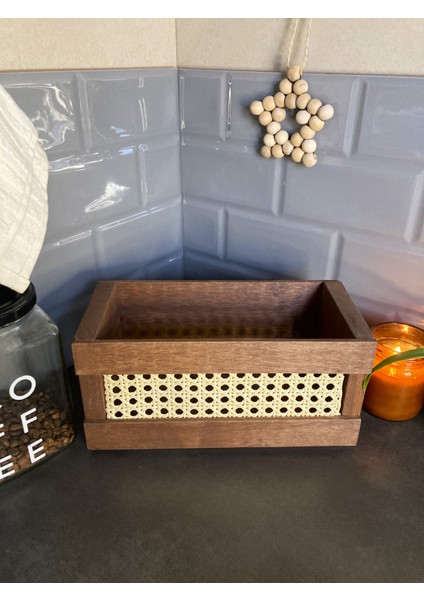 Rattan Ahşap Sepet Banyo Düzenleyici Sepet Dekoratif Sepet Modern Organizer