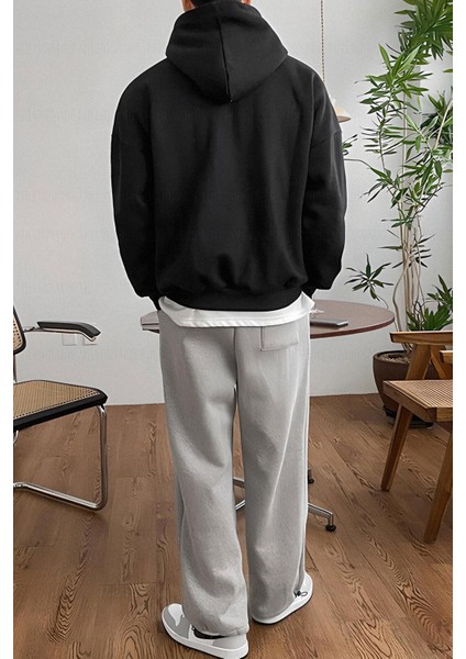 Erkek Siyah Düz Kapüşonlu Oversize 3 Iplik Şardonlu Salaş Bol Kesim Hoodie Sweatshirt fiyatları