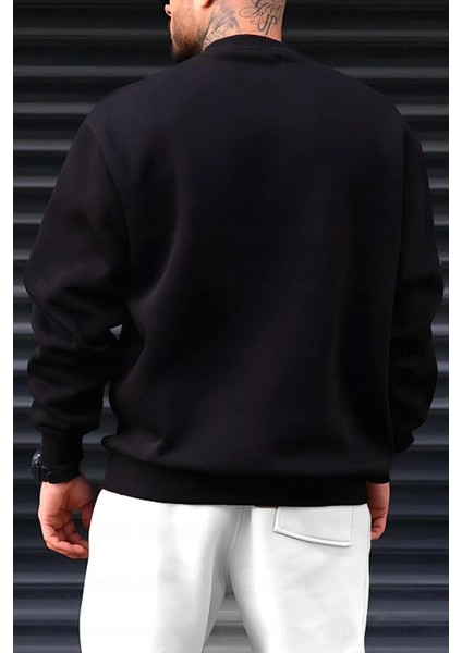 Erkek Siyah Spectacular Baskılı 0 Sıfır Yaka Oversize Salaş Bol Kesim Polar Sweatshirt modelleri