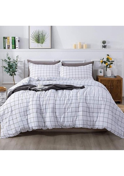 Plaid Nevresim Takımı Çift Kişilik 200X220 - Beyaz