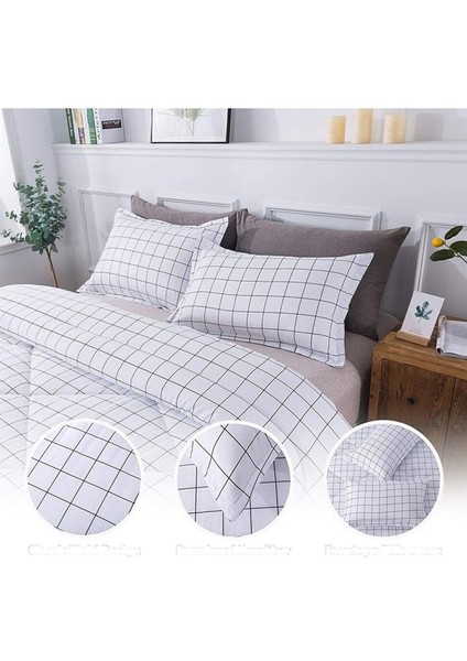 Plaid Nevresim Takımı Çift Kişilik 200X220 - Beyaz