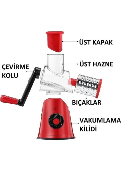 3 Bıçaklı Kollu Sebze Doğrayıcı Dilimleyici Mutfak Tambur Peynir Fındık Ceviz Öğütücü Rende Seti