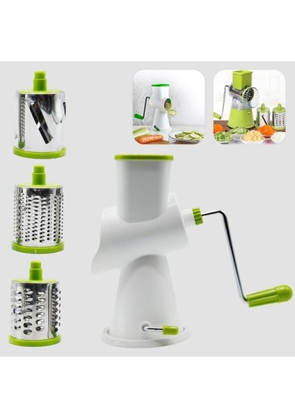 Yeşil Kollu Sebze Rende Doğrama Makinesi 3 Farklı Çelik Bıçak Doğrayıcı