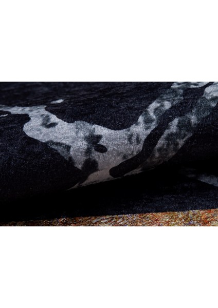 Miass Siyah Çerçeveli Polyester Dijital Baskı Halı