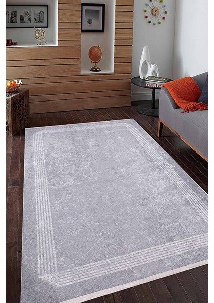 Kolomna Gri Çerçeveli Polyester Dijital Baskı Halı
