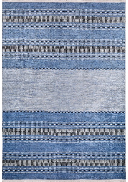 Yelets Mavi Çizgili Polyester Dijital Baskı Halı
