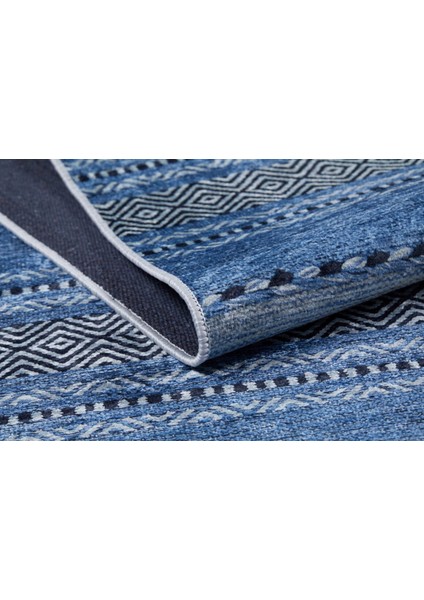Yelets Mavi Çizgili Polyester Dijital Baskı Halı