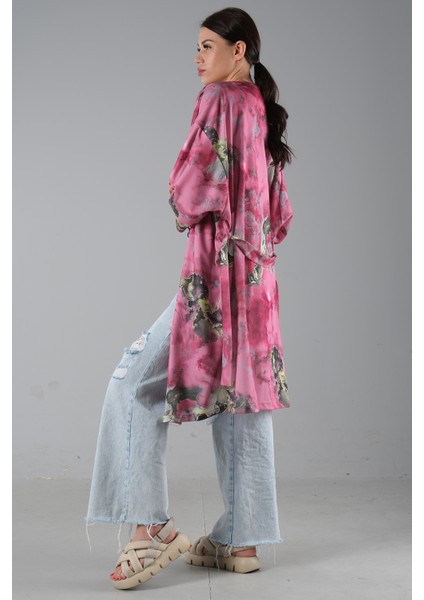 Fuşya Desenli Krep Kimono 0107129.12