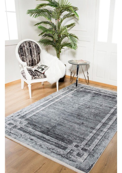 Velikinovgorod Gri Çerçeveli Polyester Dijital Baskı Halı