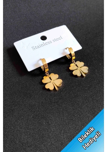 Trend Collection Figürlü Çınar Yaprak Küpe Kadın Gold 3 cm Paslanmaz Çelik Küpe