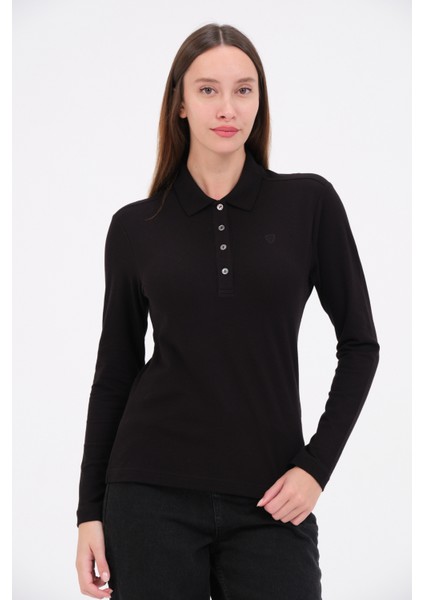 Siyah Bayan Regular Fit Uzun Kollu Polo