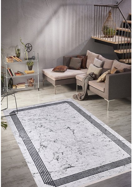 Rubtsovsk Gri Çerçeveli Polyester Dijital Baskı Halı