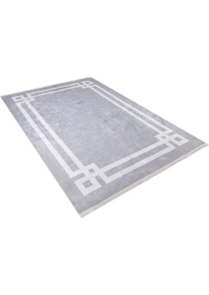 Cerkessk Gri Çerçeveli Polyester Dijital Baskı Halı