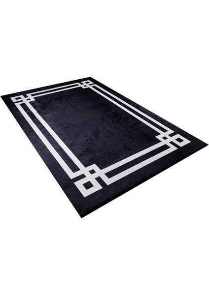 Kamisin Siyah Çerçeveli Polyester Dijital Baskı Halı