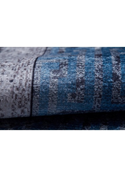 Norilsk Mavi Çerçeveli Polyester Dijital Baskı Halı
