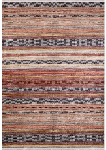 Seversk Kahverengi Çizgili Polyester Dijital Baskı Halı