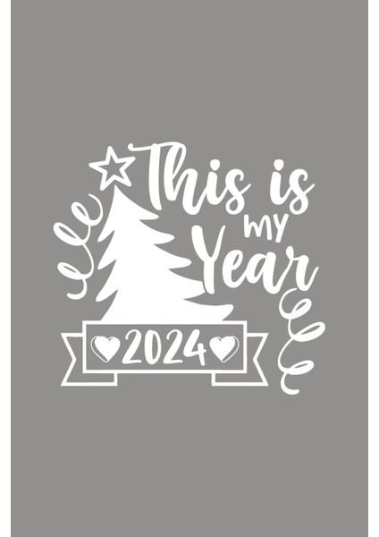 Happy New Year 2024 Yazısı ve Geyikler Yılbaşı Süslemeleri Yeni Yıl Vitrin Cam Sticker