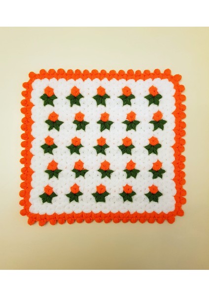 Banyo Lifi Yün El Örmesi Kare - Çiçek Desenli