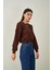 Tena Moda Kadın Kahve Bisiklet Yaka Üç Iplik Oversize Crop Sweatshirt 3