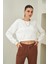 Tena Moda Kadın Ekru Bisiklet Yaka Üç Iplik Oversize Crop Sweatshirt 1