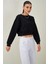 Tena Moda Kadın Siyah Bisiklet Yaka Üç Iplik Oversize Crop Sweatshirt 3