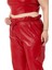 Büyük Beden Paçası Büzgü Detaylı Deri Kırmızı Pantolon 4