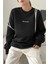 Kadın Siyah Spectacular Baskılı 0 Sıfır Yaka Oversize Salaş Bol Kesim Polar Sweatshirt 3