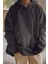 Kadın Füme Düz Kapüşonlu Oversize 3 Iplik Şardonlu Salaş Bol Kesim Hoodie Sweatshirt 1