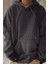 Kadın Füme Düz Kapüşonlu Oversize 3 Iplik Şardonlu Salaş Bol Kesim Hoodie Sweatshirt 2