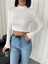 Kadın Yarım Balıkcı Yaka Fitilli Crop Bluz 3