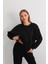 Kadın Siyah Oversize Crop Sweatshirt 1