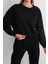 Kadın Siyah Oversize Crop Sweatshirt 2