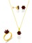 Lotus Çiçeği Gümüş Yakut Taşlı Yaldızlı Set Küpe Kolye Yüzük Ayarlamalı SET-424 1