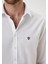 Erkek Pamuk Gömlek Beyaz Balıksırtı Desenli Slim Fit Düğmeli Yakalı Logo Detaylı 7279 4