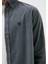 Erkek Kadife Gömlek Gri %100 Pamuk Düğmeli Yaka Slim Fit Logo Detaylı 7980 4