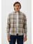 Erkek Flanel Gömlek Bej Ekose Desenli Slim Fit Düğmeli Yaka Oduncu 7265 1