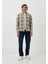 Erkek Flanel Gömlek Bej Ekose Desenli Slim Fit Düğmeli Yaka Oduncu 7265 2