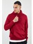 Kapüşonlu Basic Minimal Baskılı Sweat Bordo 2