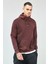 Kapüşonlu Basic Minimal Baskılı Sweat Kahve 1