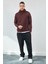 Kapüşonlu Basic Minimal Baskılı Sweat Kahve 3