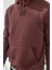 Kapüşonlu Basic Minimal Baskılı Sweat Kahve 4