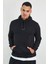 Kapüşonlu Basic Minimal Baskılı Sweat Siyah 2