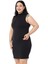 Büyük Beden Yarım Balıkçı Kaşkorse Içi Şardonlu Kolsuz Streç Kısa Siyah Elbise 5