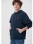 Erkek Mavi Logo Nakışlı Kapüşonlu Lacivert Sweatshirt 065809-29743 1