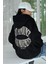 Kadın Siyah Dont Announce Baskılı 3 Iplik Şardonlu Kapüşonlu Oversize Salaş Bol Kesim Hoodie Sweatshirt-1 1